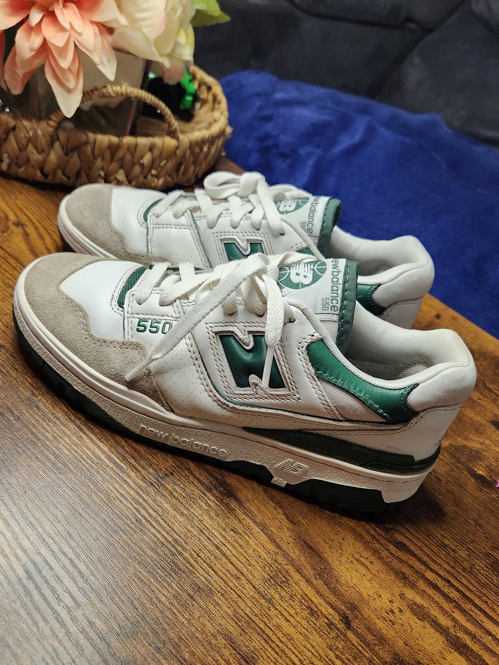 New Balance Kids 550 White & Green Low-Top Sneakers